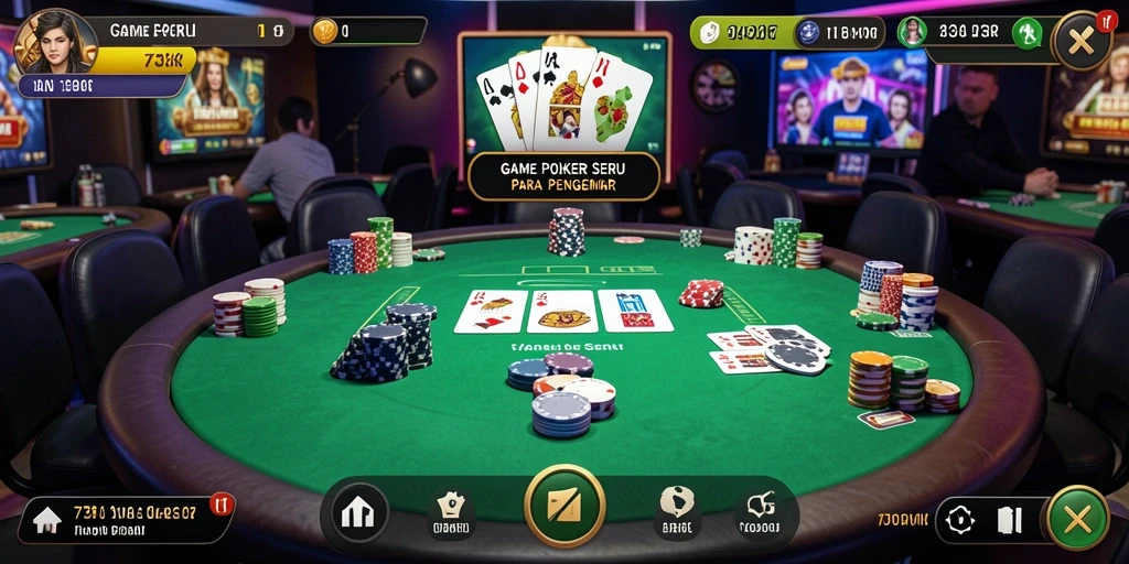 Tampilan screenshot gameplay Poker yang menegangkan di 73K.
