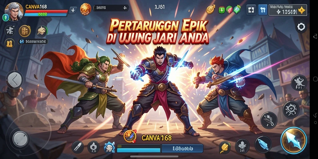Tampilan dinamis pertarungan epik dalam gameplay CANVA168.