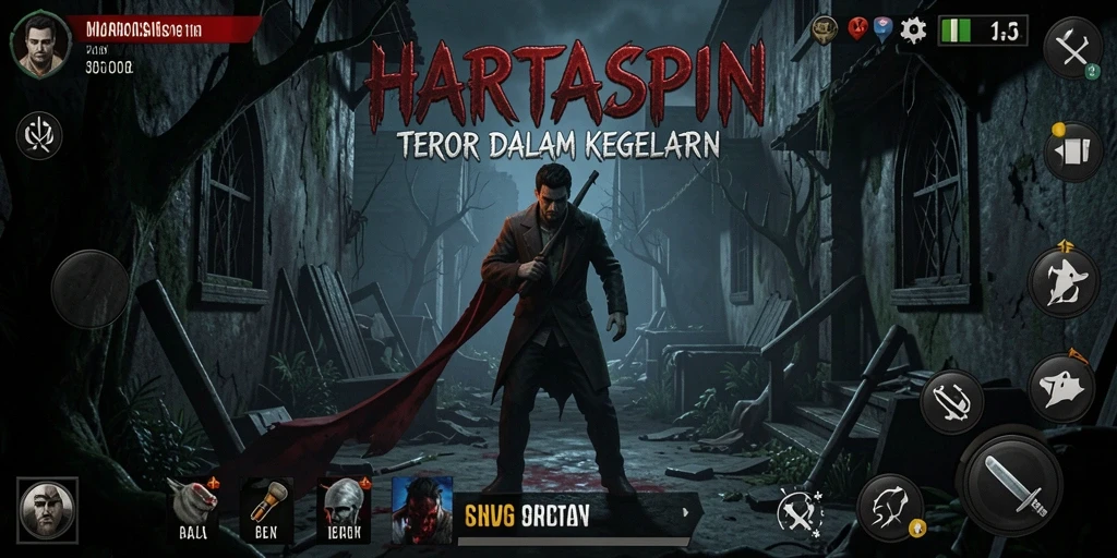 Tampilan gameplay menakutkan dan penuh ketegangan di HARTASPIN.