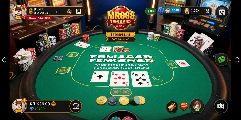 Screenshot utama MR888 menampilkan pemain bersaing di meja poker yang ramai.